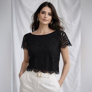 White House Black Market Black Lace Crop Zip Back Size 6